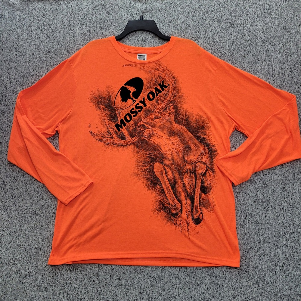 Mossy Oak Paramount Outdoors Mens 2XL Blaze‎ Orange Long Sleeve Buck Graphic Tee - Picture 2 of 9